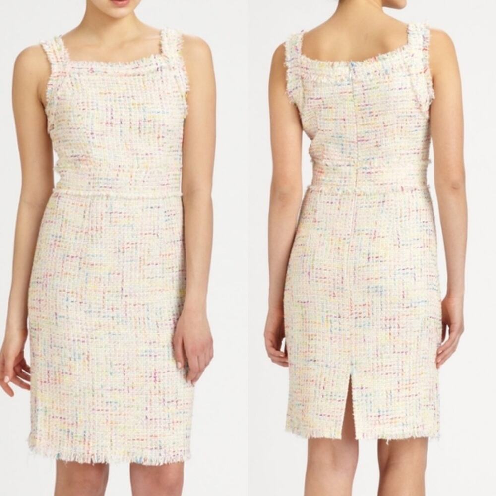 Theia Colorful Multi Tweed Sheath Dress Sleeveless Womens Size 10